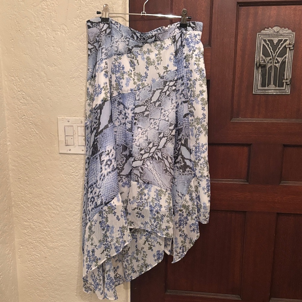 INC International Concepts Blue & White Floral-Snake Print Asymmetrical Skirt